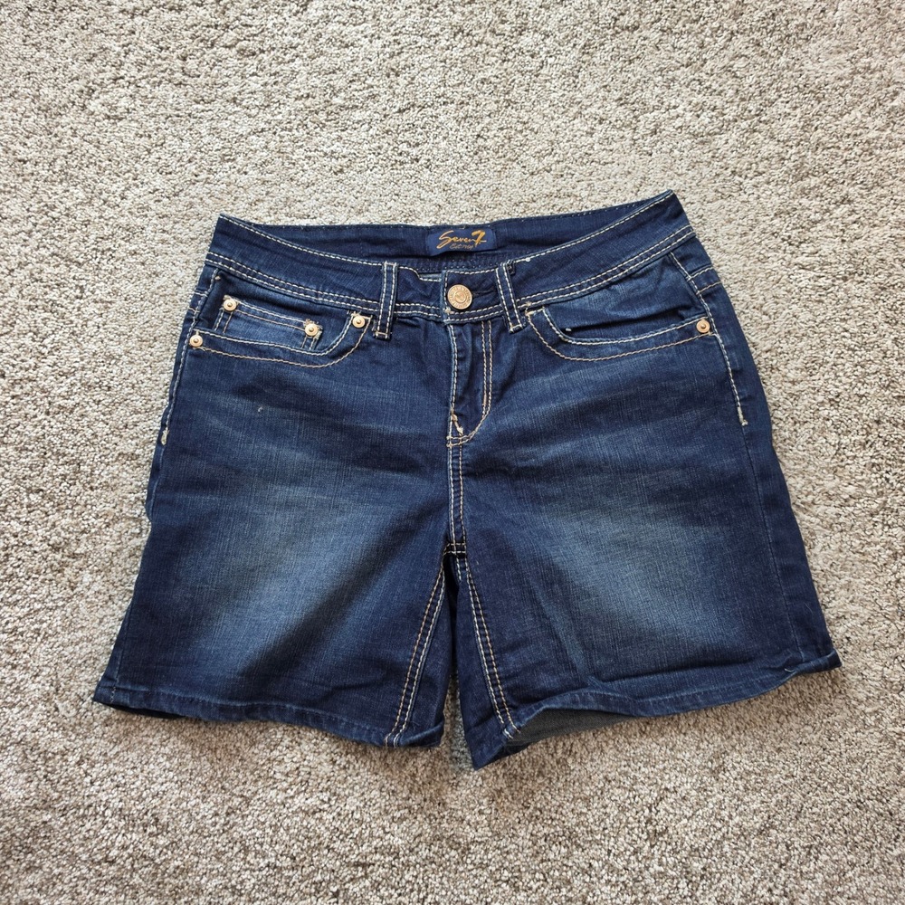 Seven7 Denim Shorts Womens 6 Dark Wash Stretch Bermuda Casual Classic Ladies